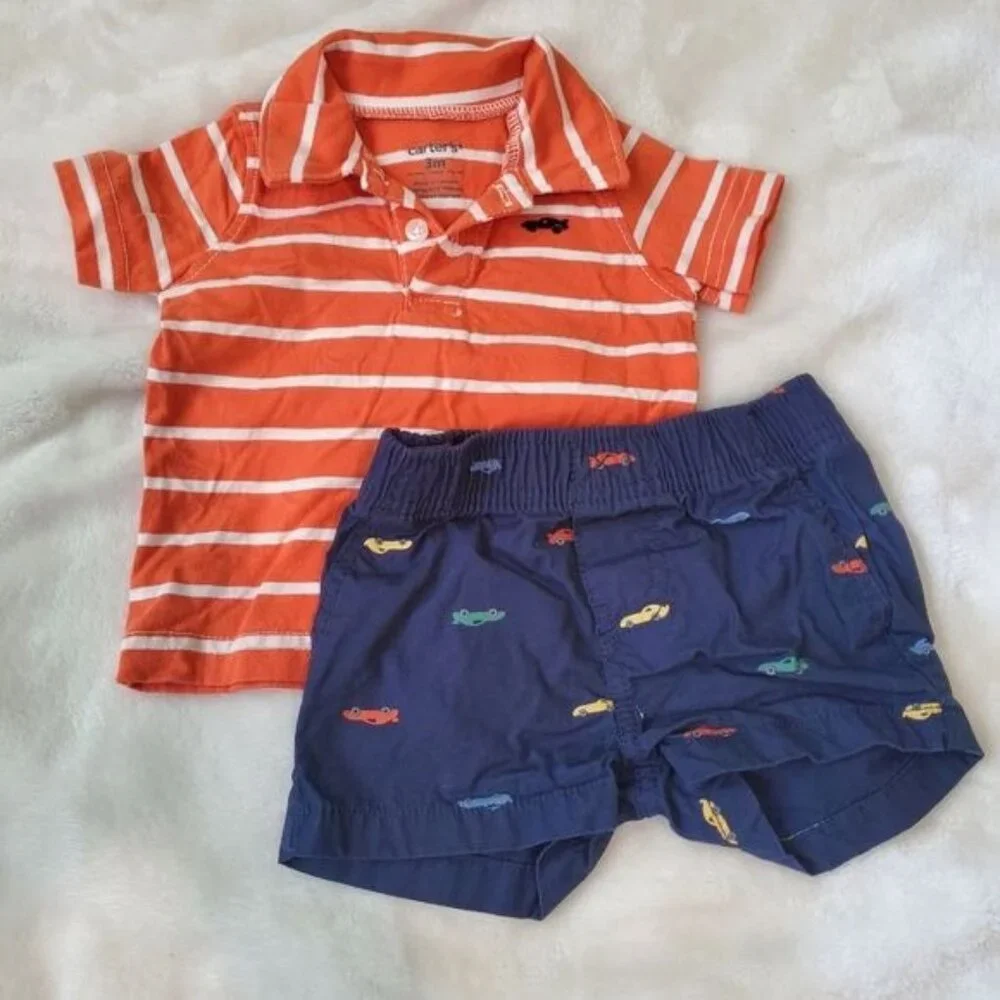 Carter's Matching set  Cars Printed‎ Shorts & Short Sleeve shirt Sz 3 Months